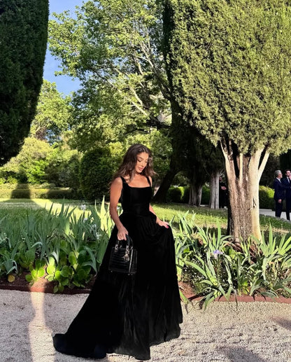 Square Neck Velvet Ball Gown Evening Dress