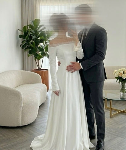 Off-the-Shoulder Long Sleeve A-Line Wedding Dress