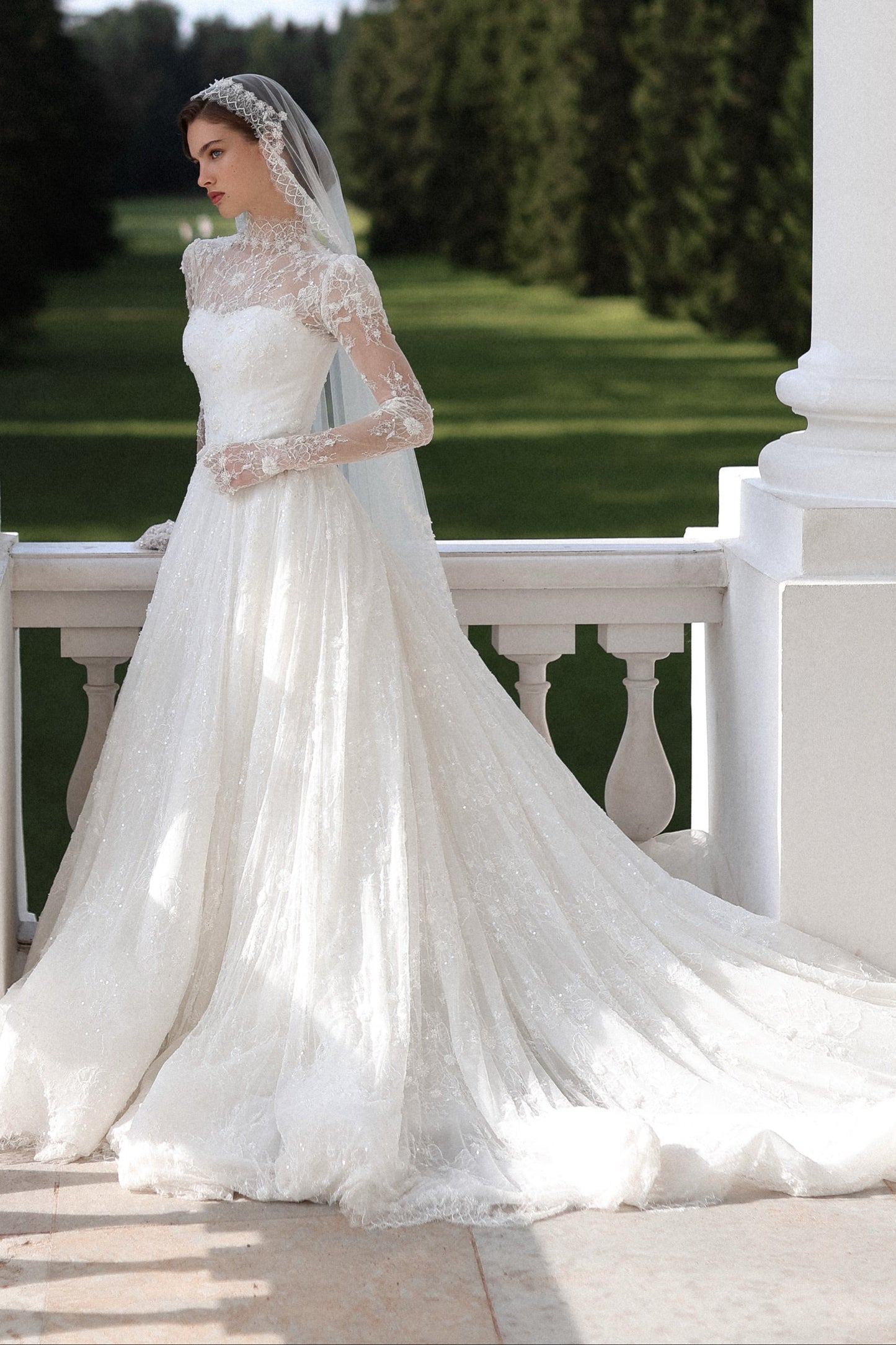High Neck Long Sleeve Lace A-Line Wedding Dress