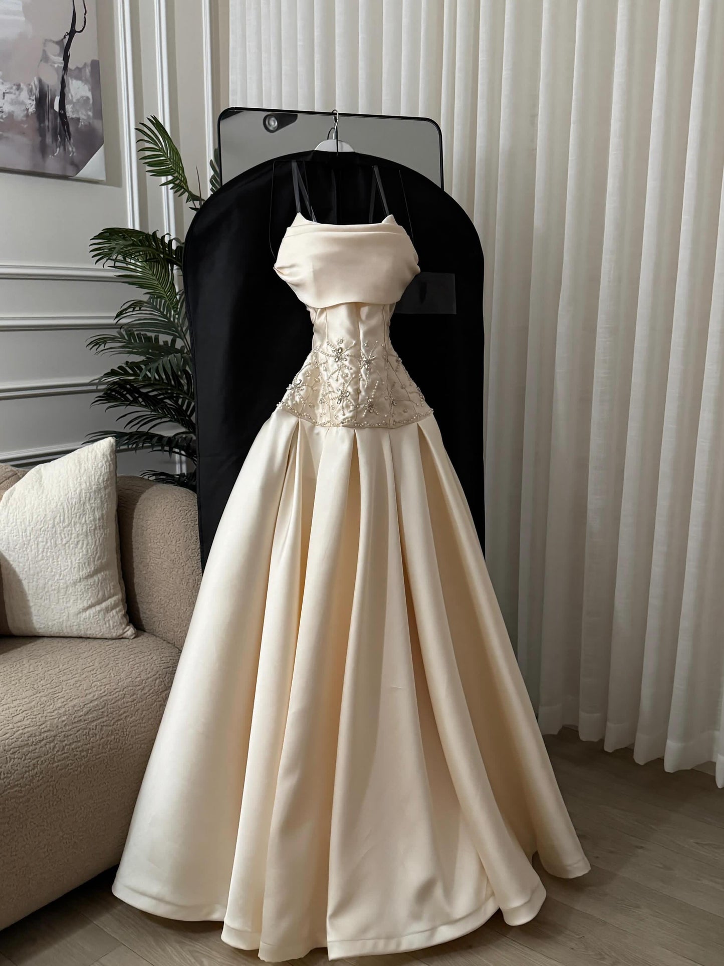 Satin Corset Ball Gown with Beaded Waist Detail