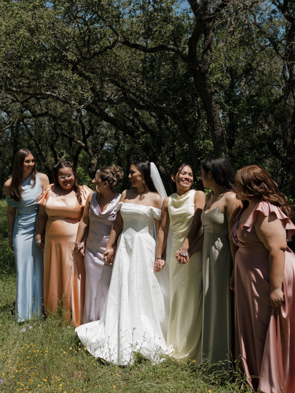 Off-the-Shoulder A-Line Wedding Gown with Fitted Bodice