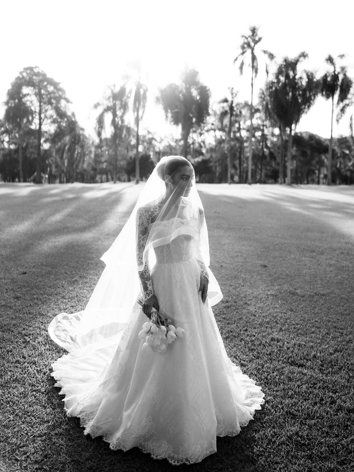 Lace Long Sleeve A-Line Wedding Dress with Train
