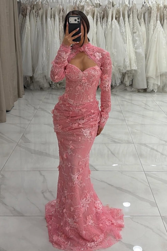 Convertible 3D Floral Lace Mermaid Gown