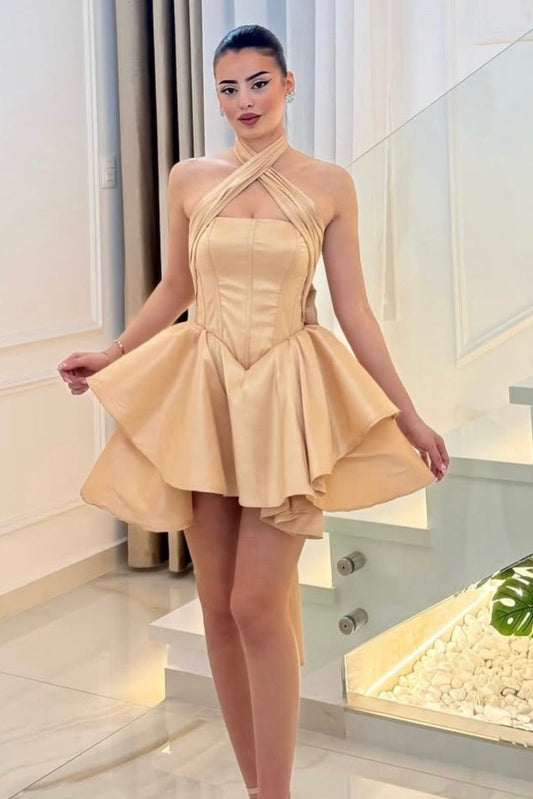Halter Corset Mini Dress with Ruffled Tiered Skirt