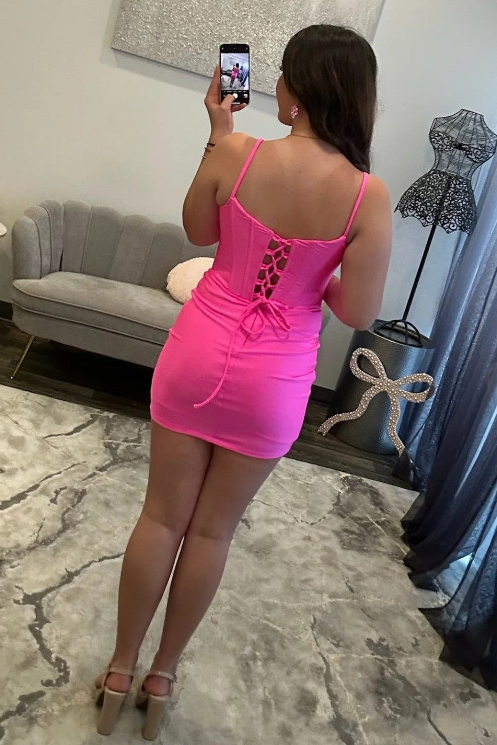 Lace-Up Corset Bodycon Mini Dress