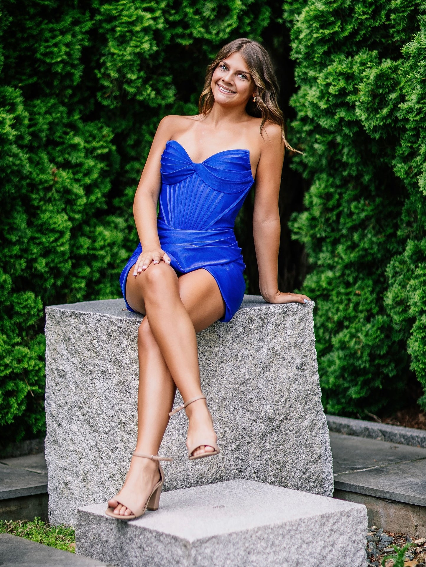 Strapless Corset Mini Dress with Ruched Wrap Skirt