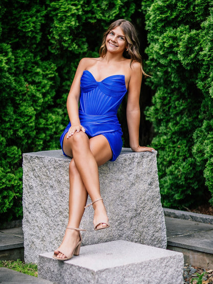 Strapless Corset Mini Dress with Ruched Wrap Skirt