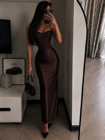 Strapless Corset Satin Mermaid Maxi Dress