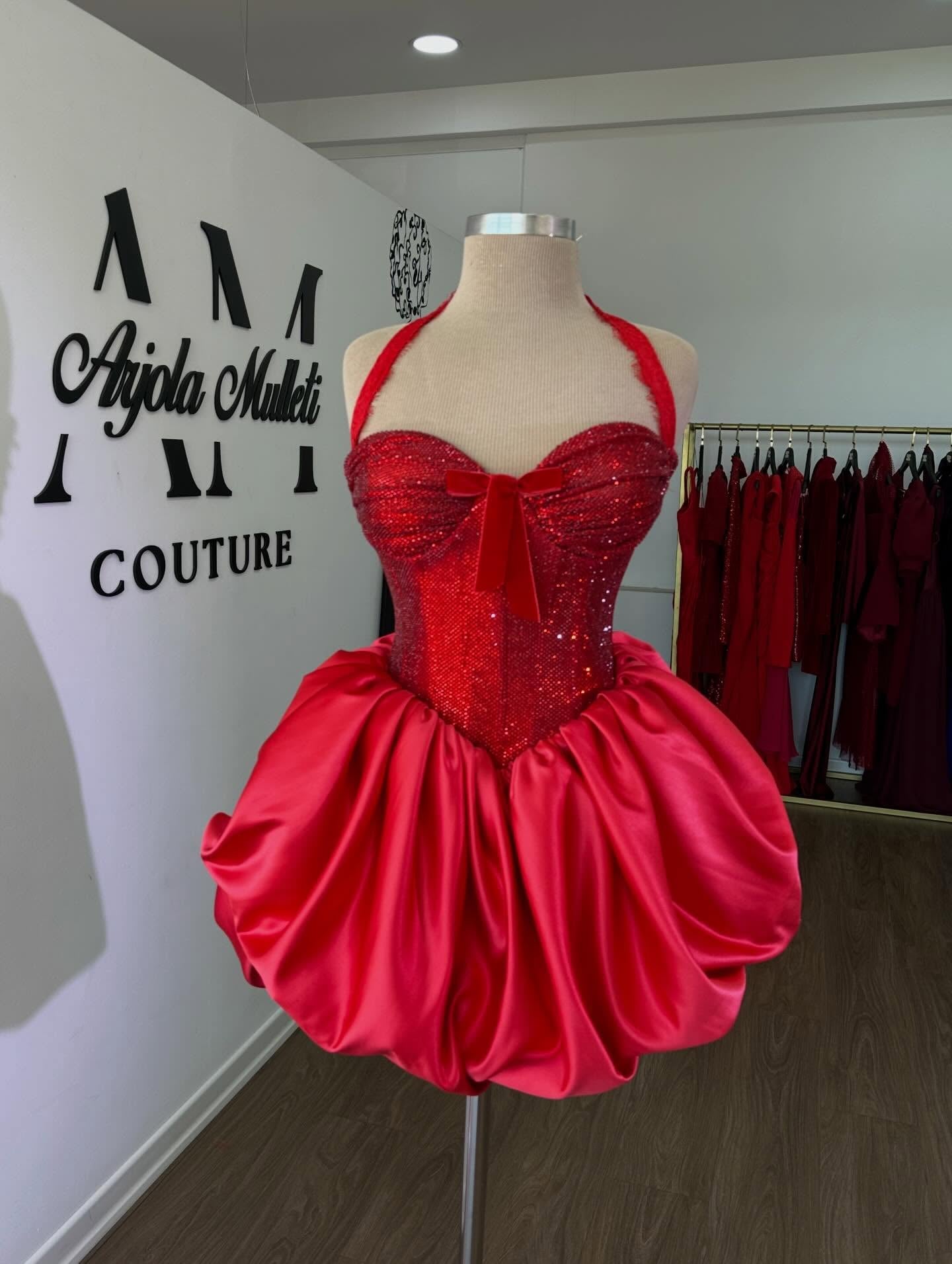 Sequin Corset Halter Mini Dress with Bubble Skirt