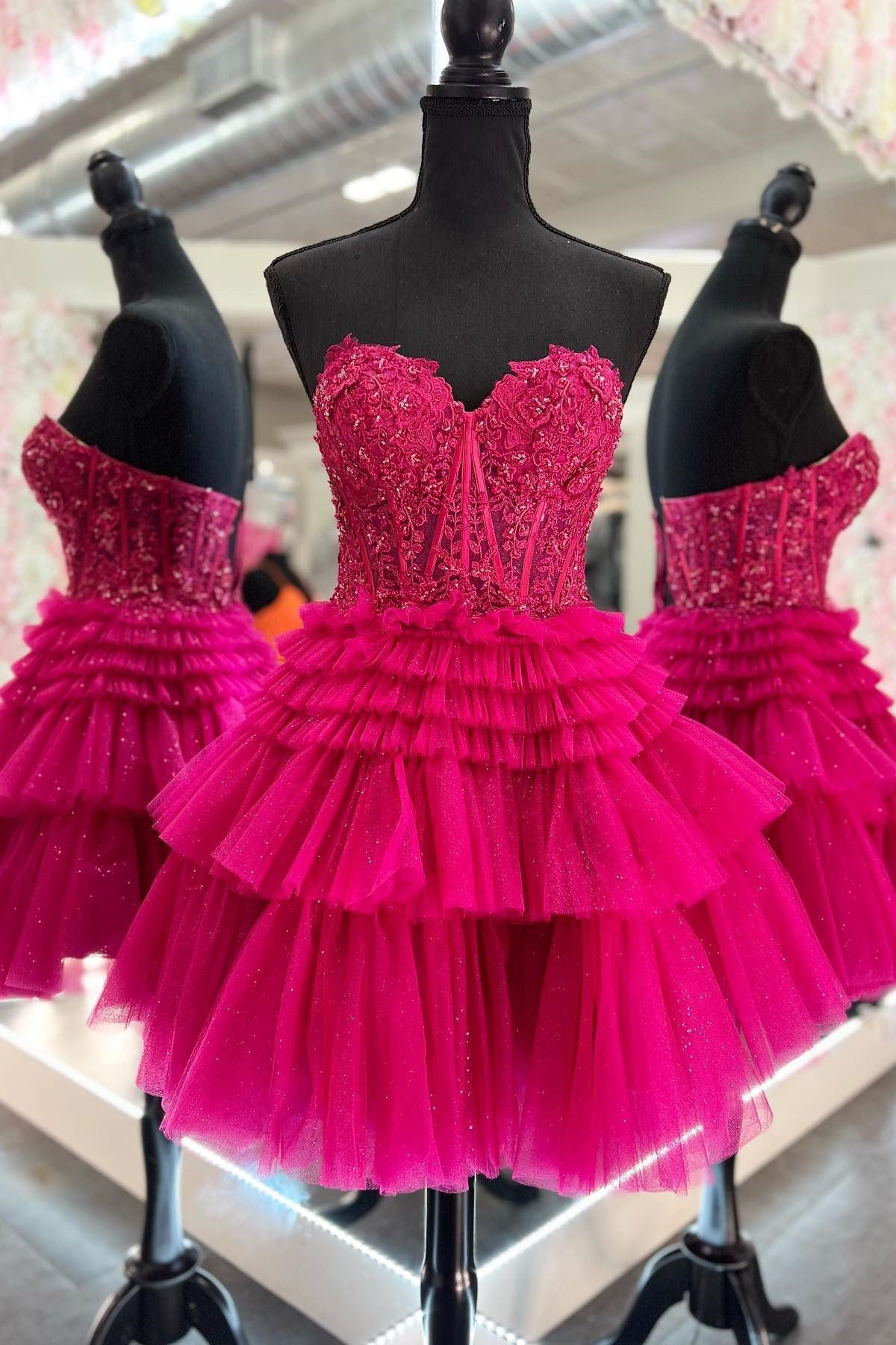 Tiered Tulle Strapless Corset Mini Dress