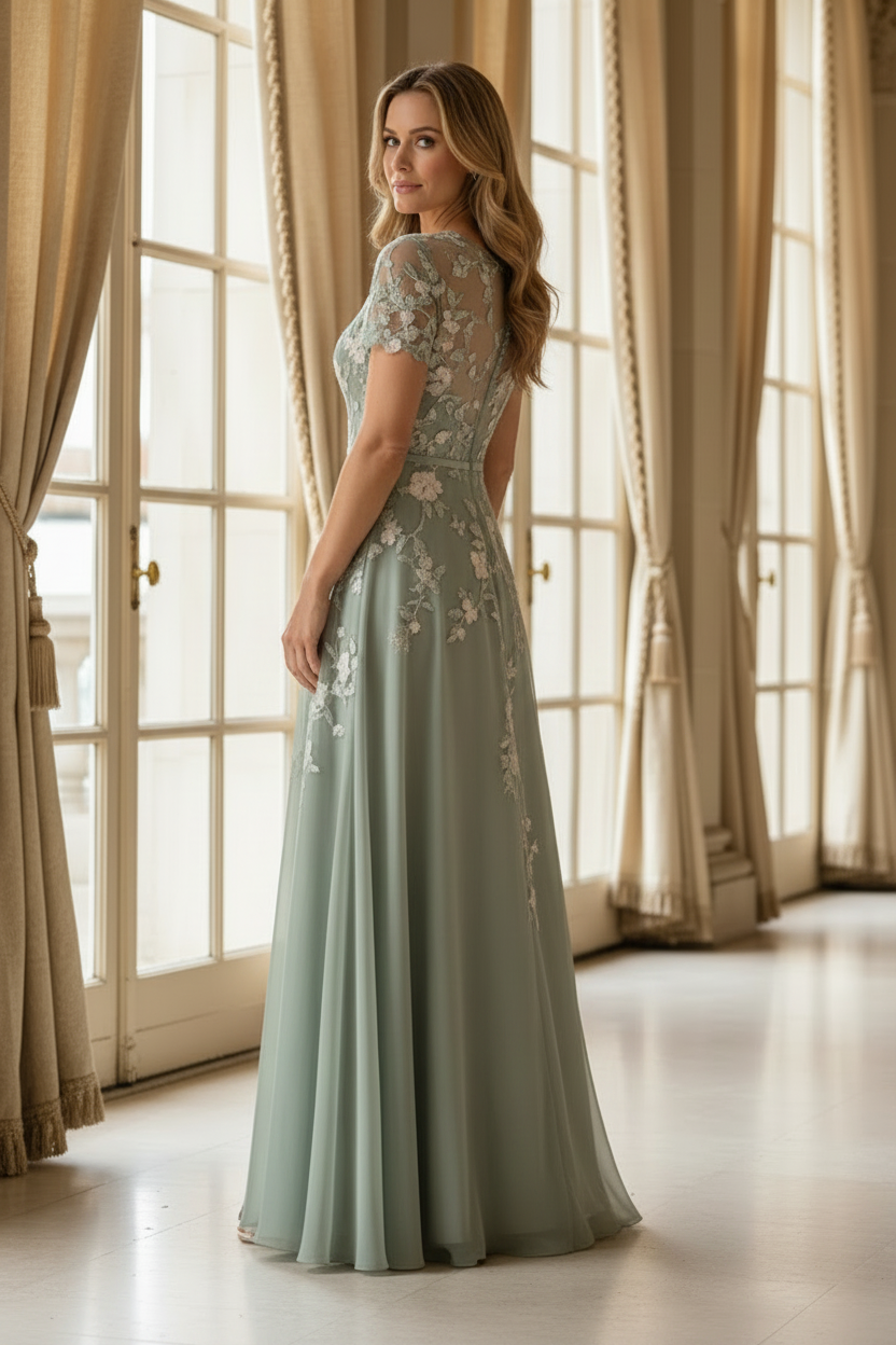 Embroidered Floral Illusion A-Line Maxi Dress