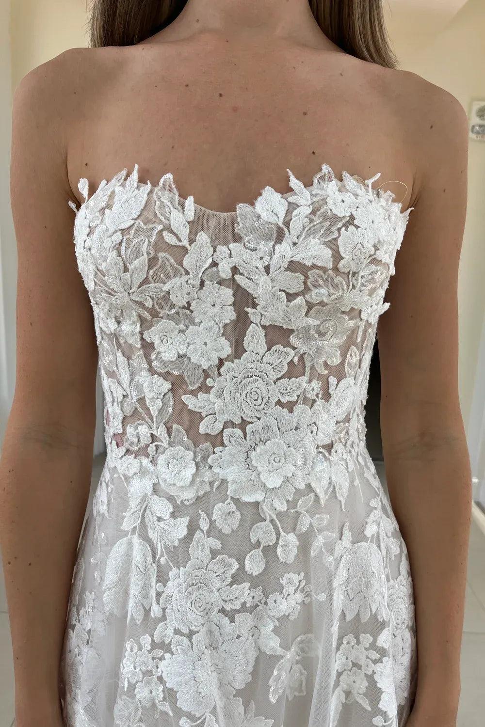 Strapless Lace Applique Corset A-Line Wedding Dress