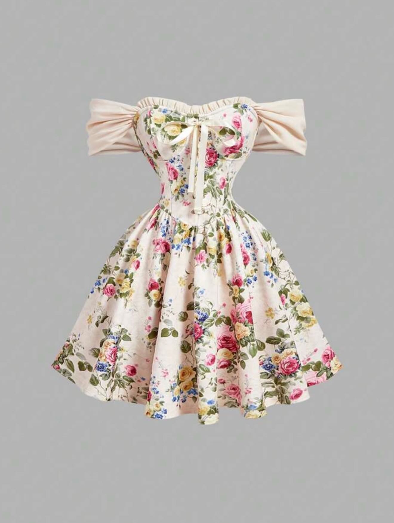 Floral Corset Off-the-Shoulder Mini Dress