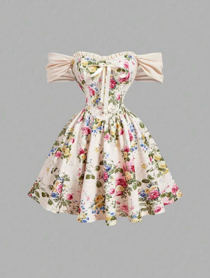 Floral Corset Off-the-Shoulder Mini Dress