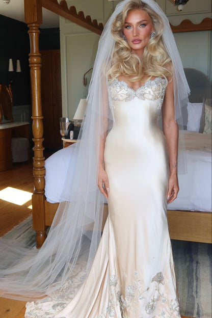 Embellished Strapless Trumpet Wedding Dress