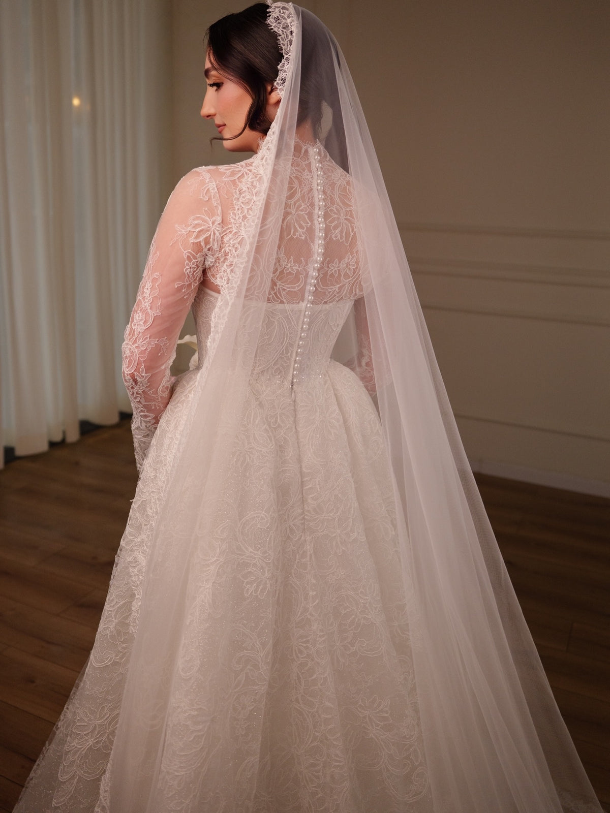 Lace High Neck Corset Ball Gown Wedding Dress