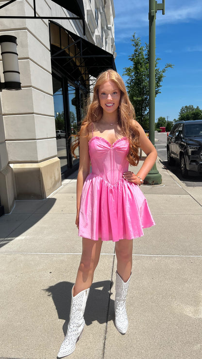 Sweetheart Corset Pleated Fit and Flare Mini Dress