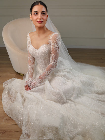 Lace Corset Ball Gown Wedding Dress with Sleeves