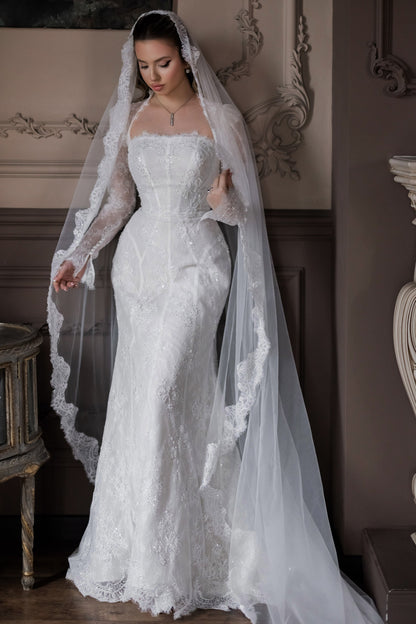 Illusion Long Sleeve Corset Mermaid Wedding Dress
