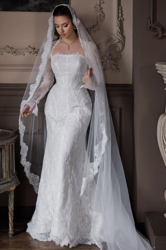 Illusion Long Sleeve Corset Mermaid Wedding Dress