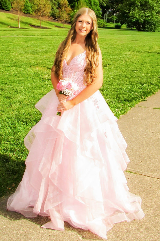 Tiered Ruffle Ball Gown with Corset Bodice