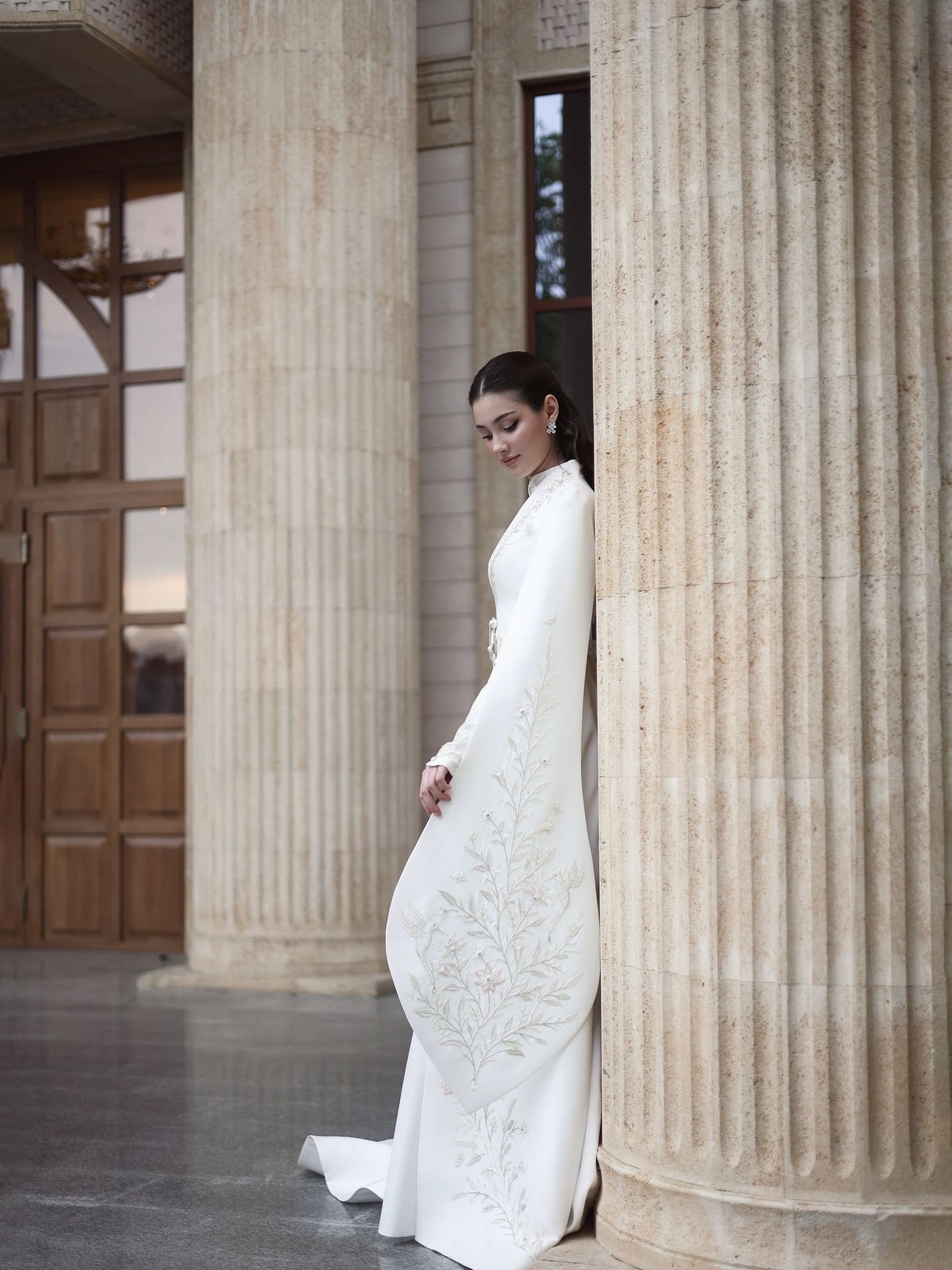 High-Neck Embroidered Bridal Gown with Cape Sleeves