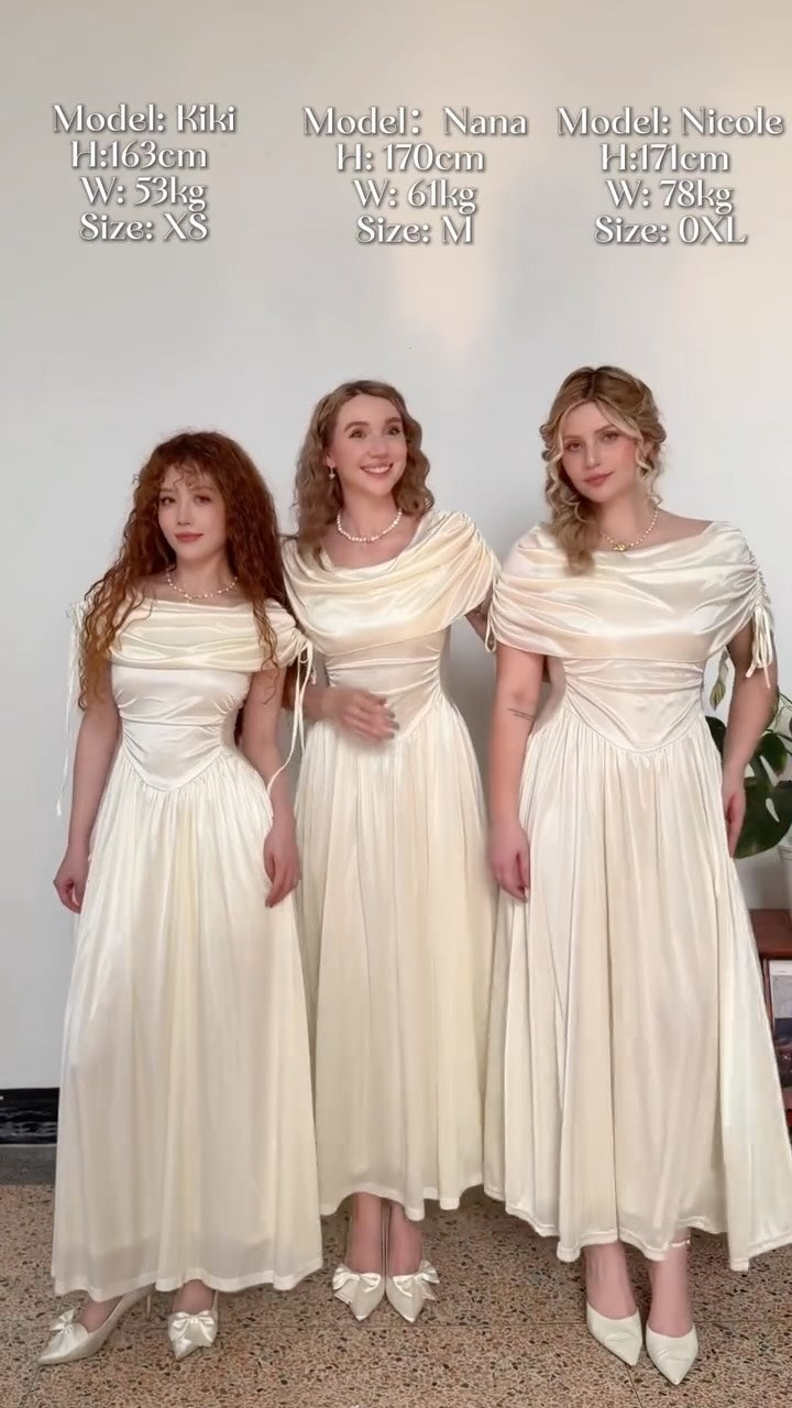 Cowl Neck Basque Waist Draped Sleeve Maxi Dress