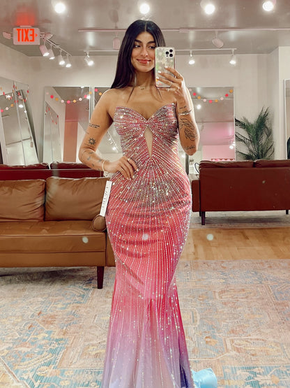 Strapless Rhinestone Keyhole Mermaid Gown