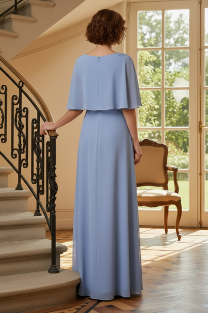 A-Line Chiffon Evening Dress with Cape Overlay