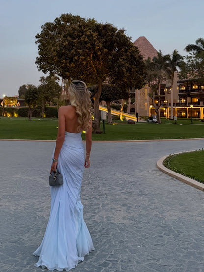 Halter Cut-Out Draped Floor-Length Gown