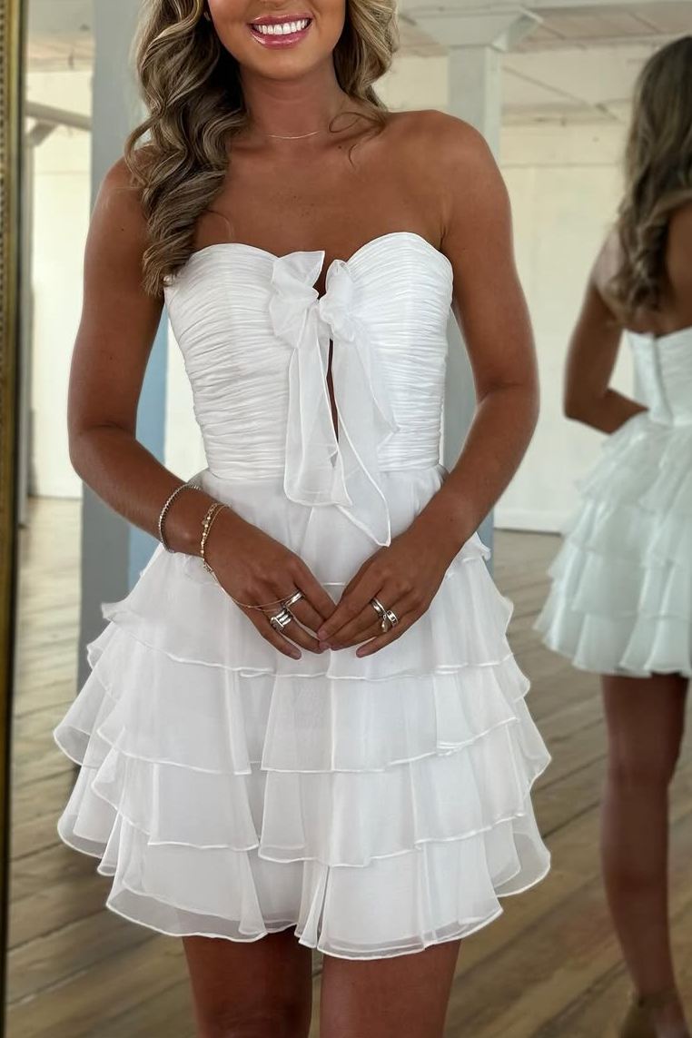 Strapless Sweetheart Tiered Ruffle Mini Dress