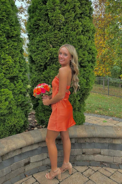 Minimalist Strapless Satin Sheath Mini Dress