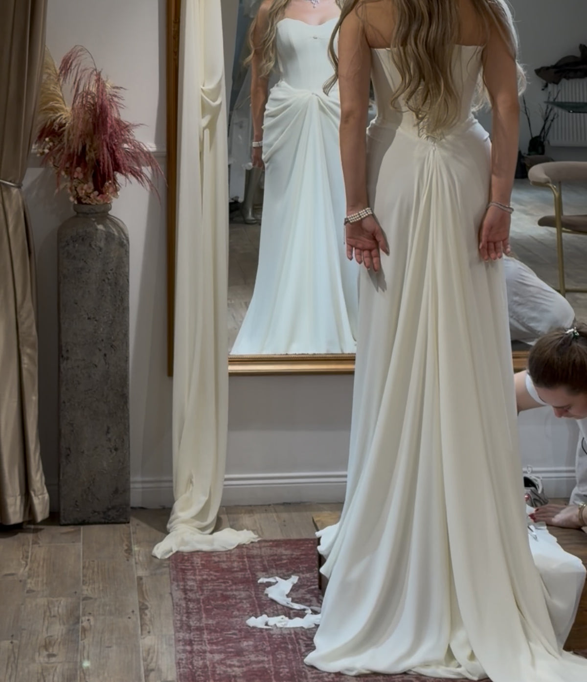 Strapless Corset Wedding Dress with Draped Skirt