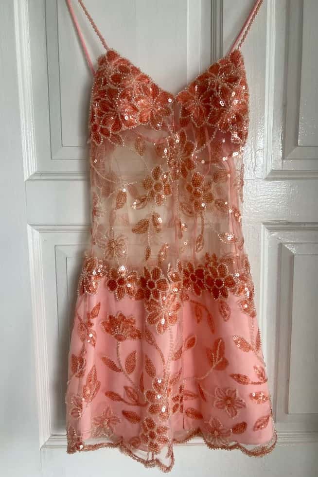 Floral Beaded Sequin Illusion Mini Dress