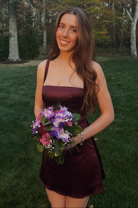 Satin Square Neck Sleeveless Mini Dress