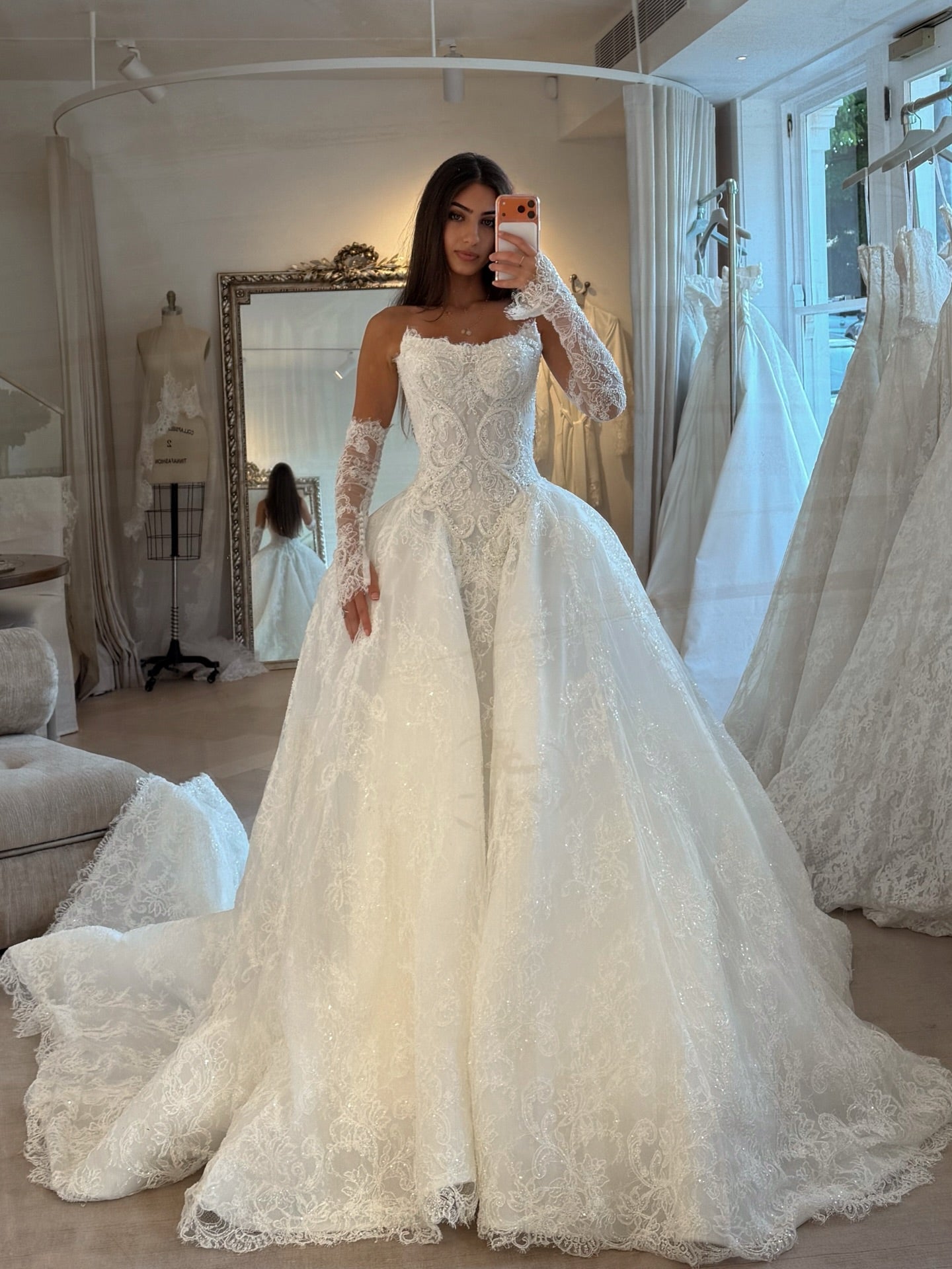 Lace Corset Ball Gown Wedding Dress with Overskirt