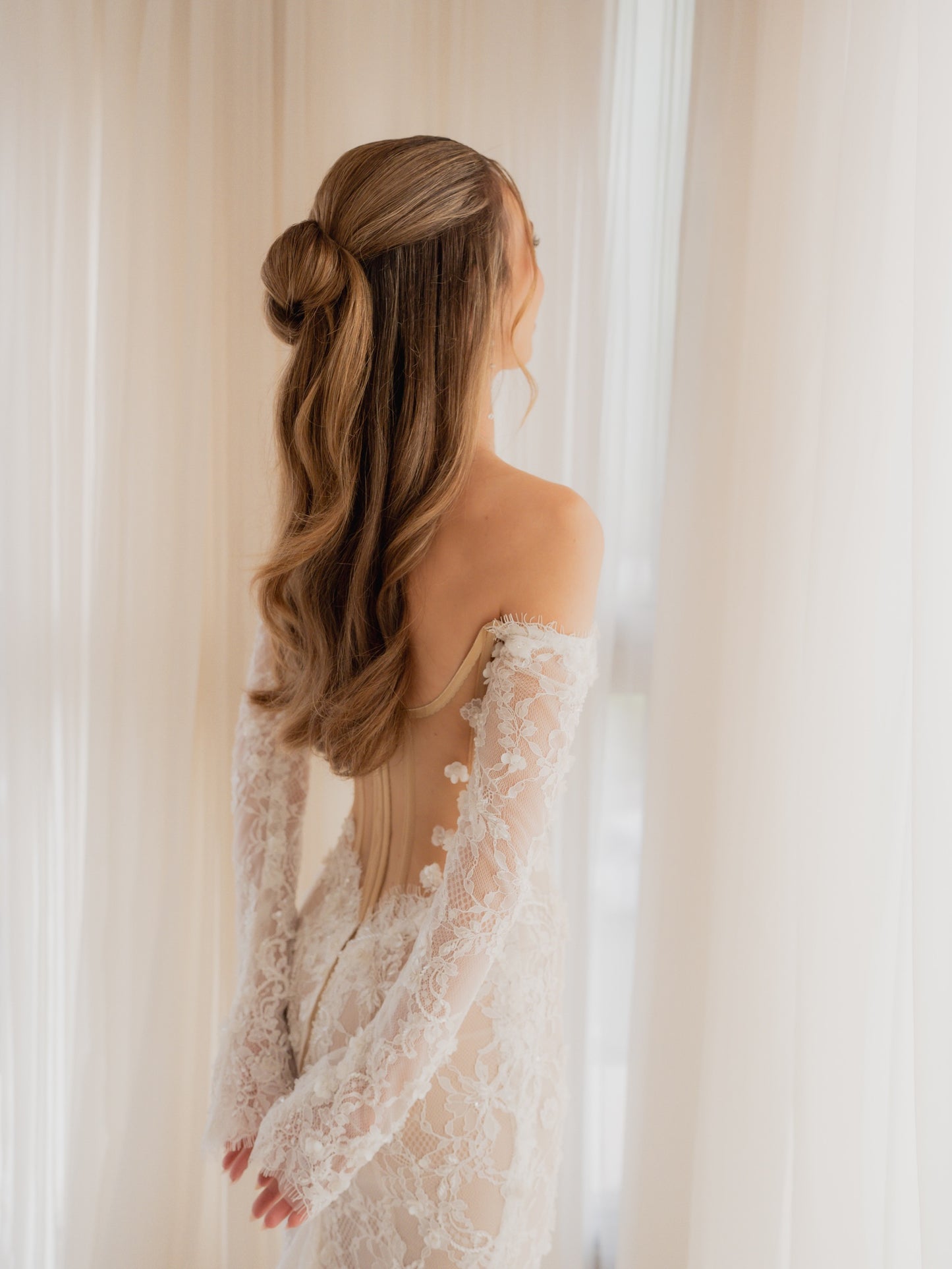 Off-the-Shoulder Long Sleeve Lace Mermaid Wedding Dress