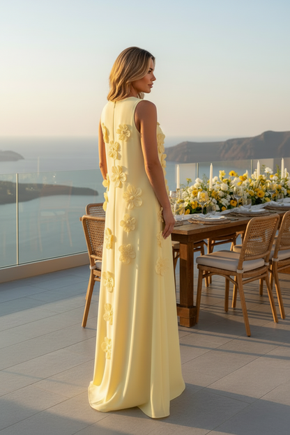 3D Floral Applique Sleeveless Maxi Shift Dress