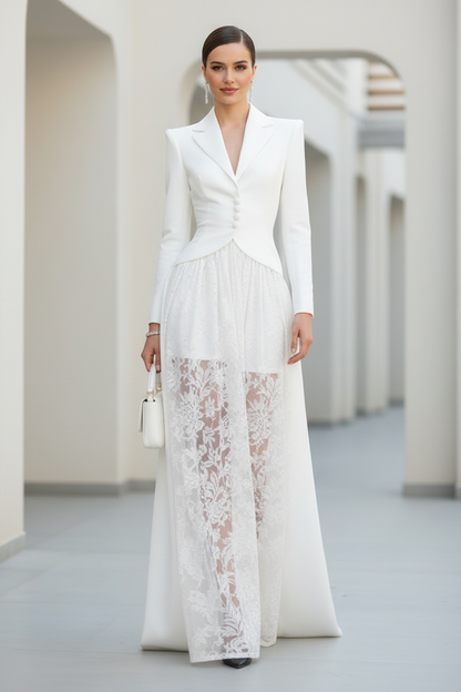 Blazer-Top Lace Skirt Long Sleeve Formal Gown
