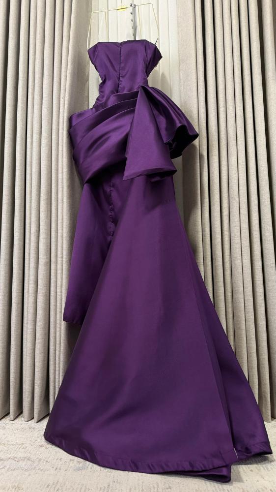 Strapless Beaded Satin Mermaid Evening Gown