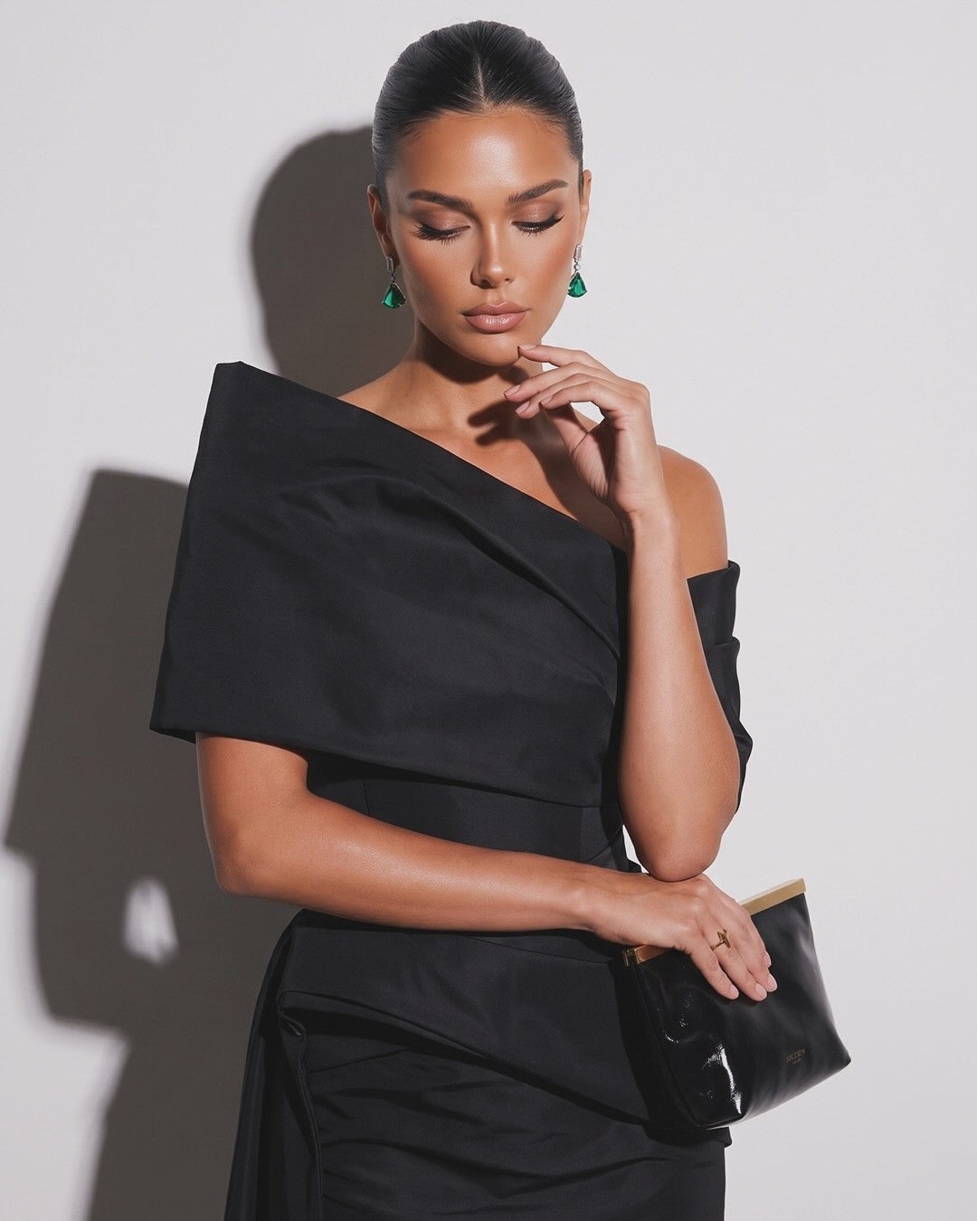 One-Shoulder Sculptural Draped Evening Gown