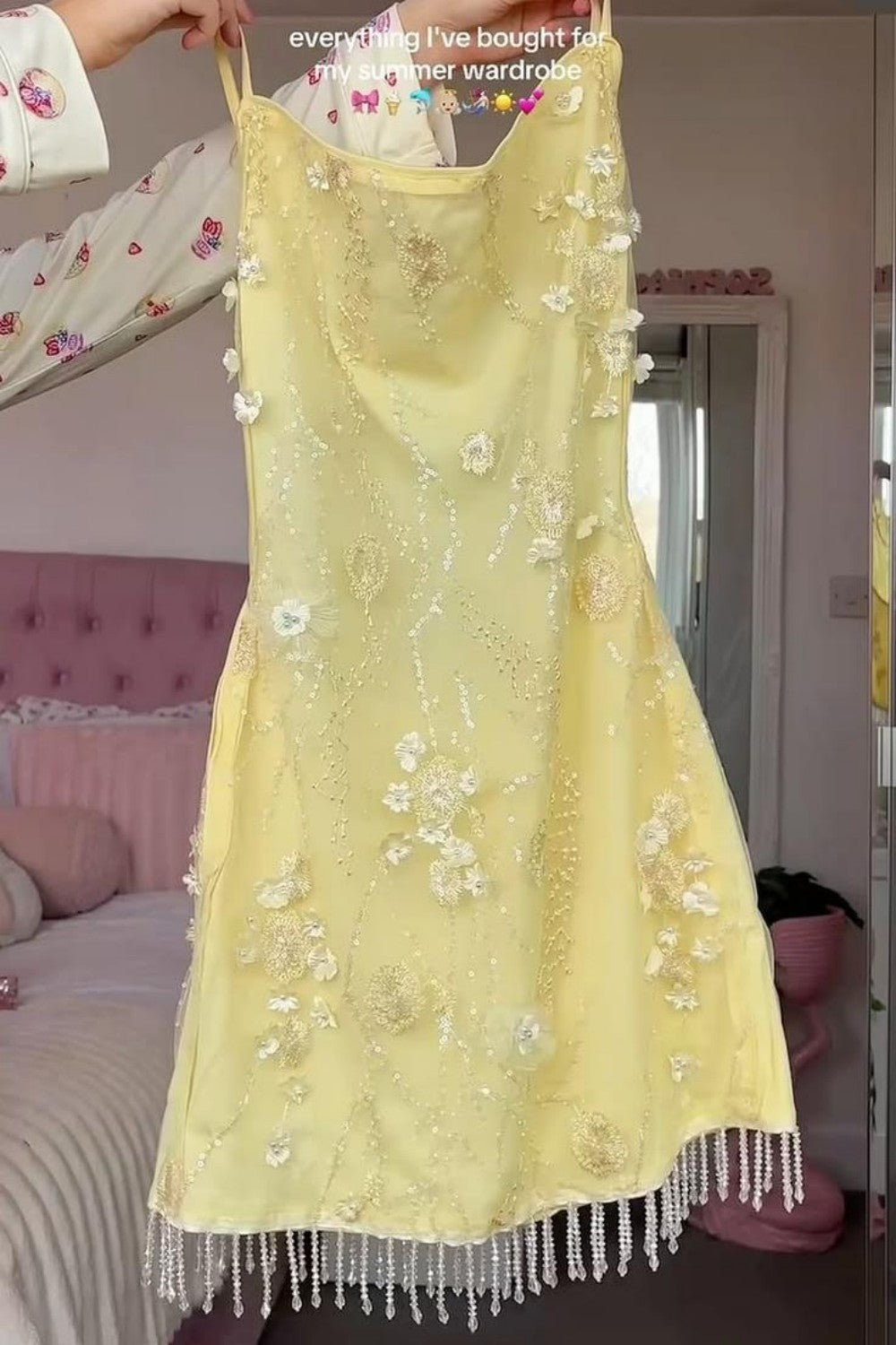 3D Floral Beaded Fringe Mini Dress