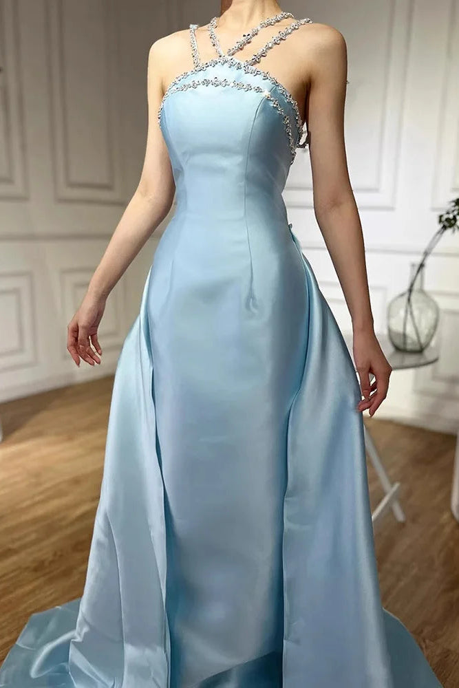 Beaded Strappy Gown with Overskirt