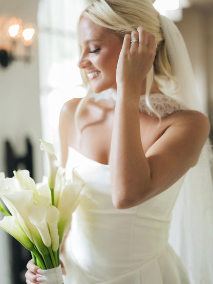 Satin A-Line Wedding Dress with Pleated Train Skirt