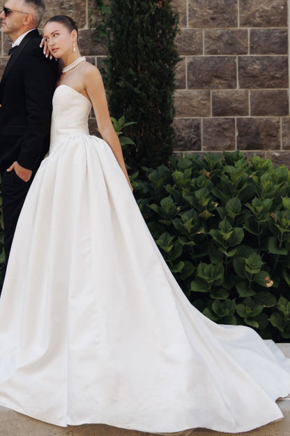 Strapless Satin Ball Gown Wedding Dress with Corset Back
