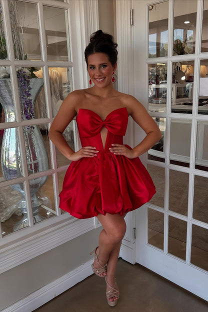 Strapless Bow Corset Bubble Hem Mini Dress
