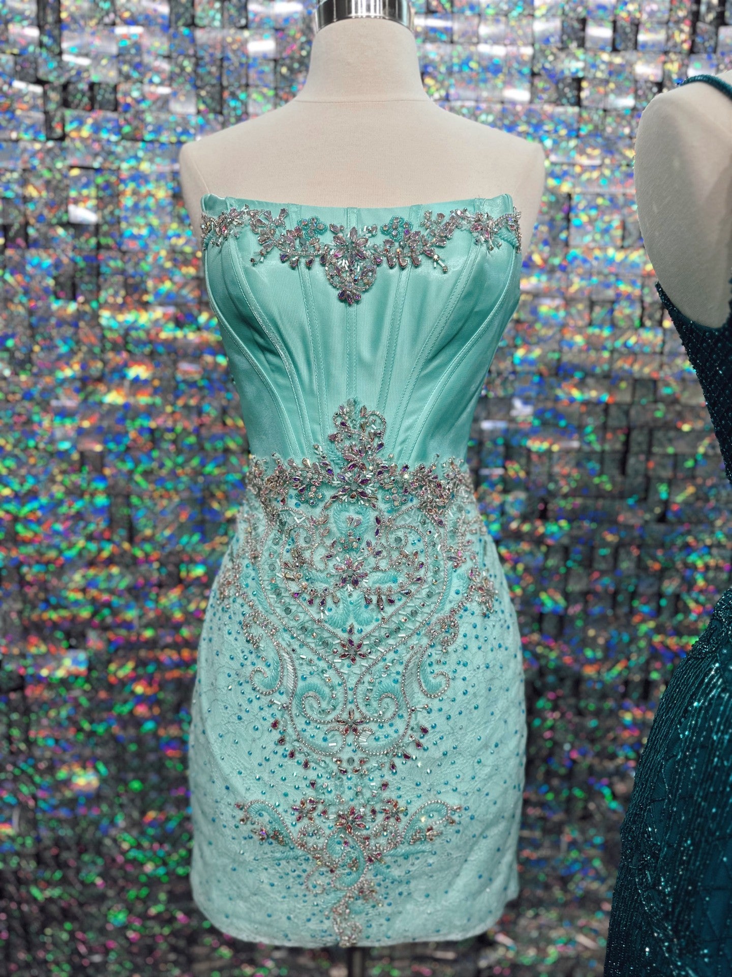 Strapless Crystal Embellished Corset Mini Dress