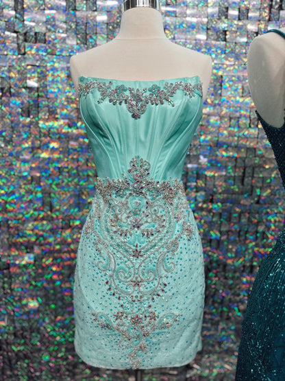 Strapless Crystal Embellished Corset Mini Dress