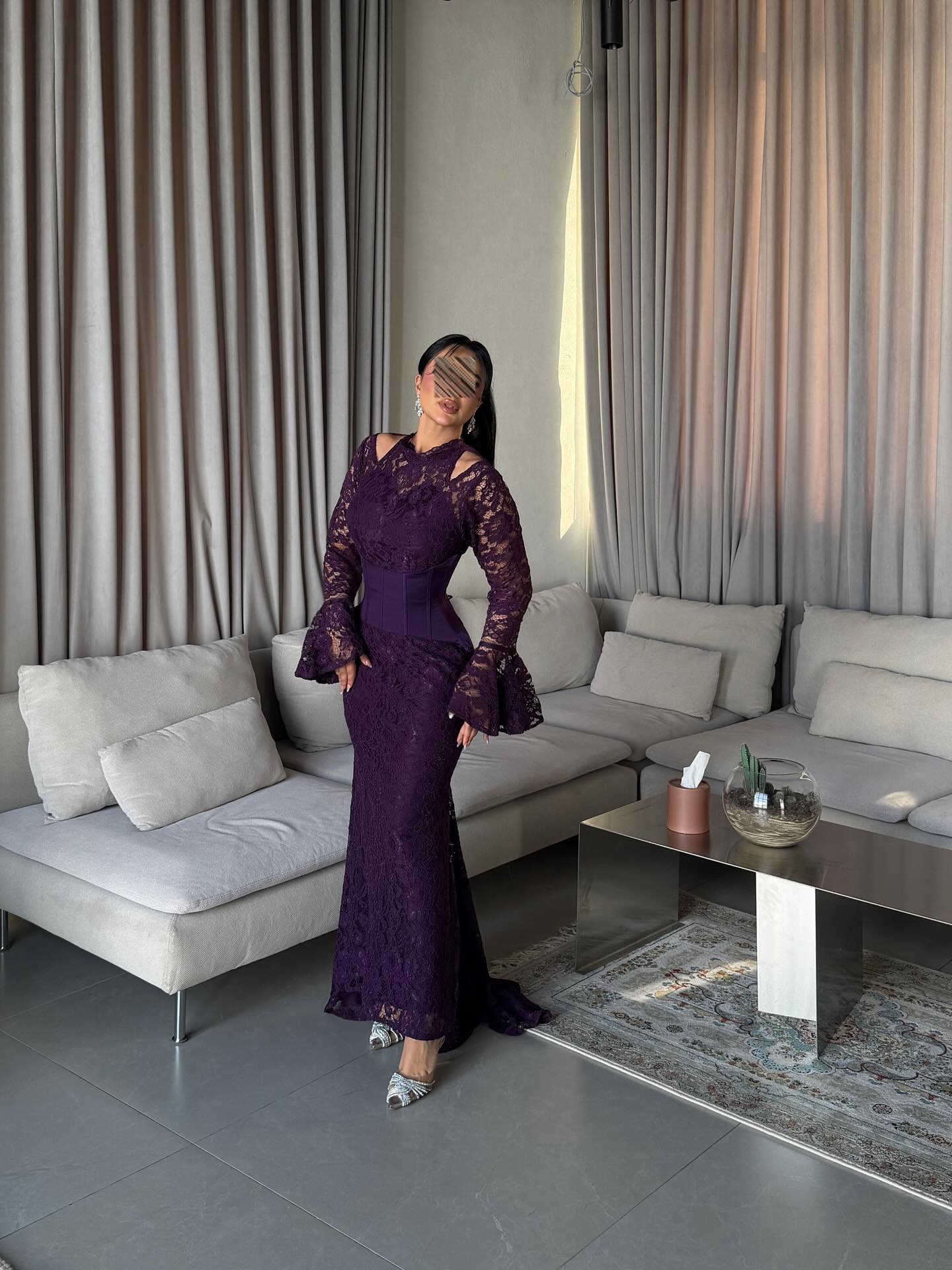 High-Neck Lace Maxi Dress with Corset Waist