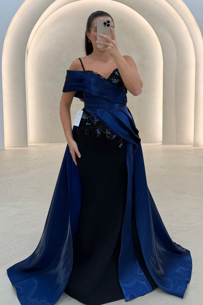 Sequined Column Dress with Asymmetric Overskirt